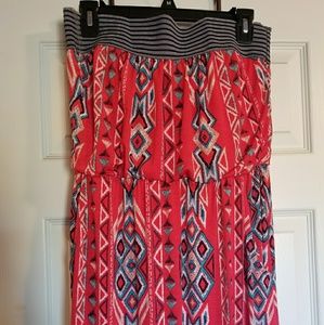 Strapless tribal maxi dress